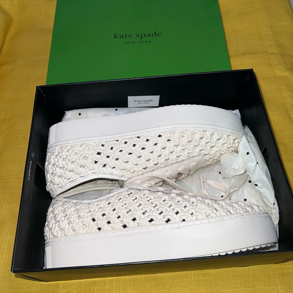 Kate Spade Serve Crochet Sneakers Ivory‎ Size 9.5 - NEW - Fast Shipping 💯